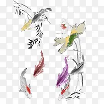 多条彩色水墨鱼-空若网 多条彩色水墨鱼-空若网