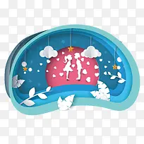 蓝色格调爱情折纸矢量免扣图-空若网 蓝色格调爱情折纸矢量免扣图-空若网