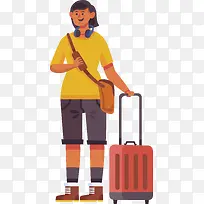 黄色上衣女生卡通旅行者背包客-空若网 黄色上衣女生卡通旅行者背包客-空若网