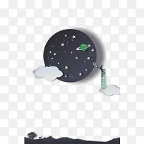 手绘捞星星男孩-空若网 手绘捞星星男孩-空若网