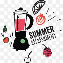 水果榨汁机夏季水彩涂鸦风格元素-空若网 水果榨汁机夏季水彩涂鸦风格元素-空若网