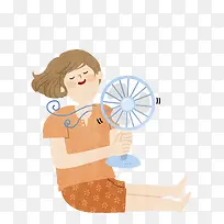 小女孩拿着风扇对着自己吹-空若网 小女孩拿着风扇对着自己吹-空若网