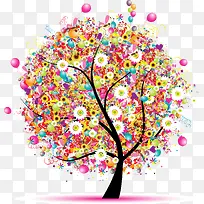 矢量创意节日元素装饰多彩花树-空若网 矢量创意节日元素装饰多彩花树-空若网