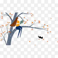 免抠卡通手绘坐在树枝上看书的女-空若网 免抠卡通手绘坐在树枝上看书的女-空若网