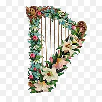 卡通手绘花草竖琴-空若网 卡通手绘花草竖琴-空若网