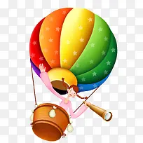 卡通女孩热气球上看望远镜-空若网 卡通女孩热气球上看望远镜-空若网