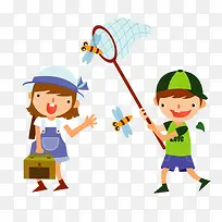 卡通手绘扑捉蜻蜓-空若网 卡通手绘扑捉蜻蜓-空若网