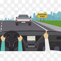 公路上开车的人和路牌-空若网 公路上开车的人和路牌-空若网