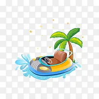 卡通手绘椰子树和游艇-空若网 卡通手绘椰子树和游艇-空若网