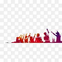 彩色人群欢呼剪影-空若网 彩色人群欢呼剪影-空若网