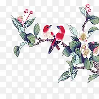 免抠卡通手绘树枝上的喜鹊-空若网 免抠卡通手绘树枝上的喜鹊-空若网