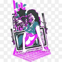 电视内的女人插画-空若网 电视内的女人插画-空若网