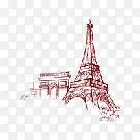 手绘埃菲尔铁塔 手绘凯旋门-空若网 手绘埃菲尔铁塔 手绘凯旋门-空若网