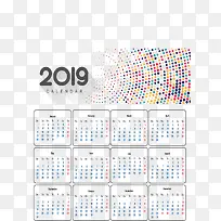 彩色波点2019日历-空若网 彩色波点2019日历-空若网