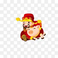 卡通手绘财神和猪-空若网 卡通手绘财神和猪-空若网