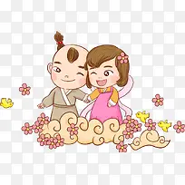 卡通手绘恩爱可爱牛郎织女-空若网 卡通手绘恩爱可爱牛郎织女-空若网