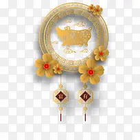 猪年金色边框装饰图案-空若网 猪年金色边框装饰图案-空若网