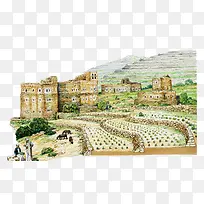 手绘彩铅农田梯田插画-空若网 手绘彩铅农田梯田插画-空若网