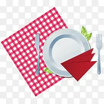 红格纹桌布西餐餐具-空若网 红格纹桌布西餐餐具-空若网
