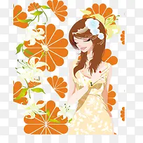 时尚女孩与花朵矢量素材-空若网 时尚女孩与花朵矢量素材-空若网