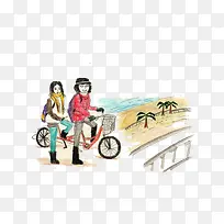 骑自行车的厦门手绘免扣png-空若网 骑自行车的厦门手绘免扣png-空若网