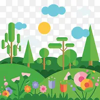 扁平化春季山间风景矢量素材-空若网 扁平化春季山间风景矢量素材-空若网