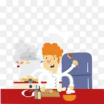 卡通厨房里忙碌的厨师矢量图-空若网 卡通厨房里忙碌的厨师矢量图-空若网