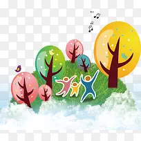 卡通手绘植树节彩色背景-空若网 卡通手绘植树节彩色背景-空若网