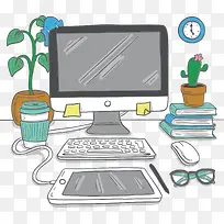 手绘卡通办公电脑-空若网 手绘卡通办公电脑-空若网