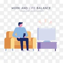 客厅看电视扁平插画-空若网 客厅看电视扁平插画-空若网