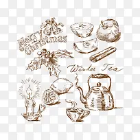 矢量手绘水壶和水果-空若网 矢量手绘水壶和水果-空若网