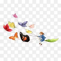 多彩梦幻蝴蝶女孩装饰图案-空若网 多彩梦幻蝴蝶女孩装饰图案-空若网