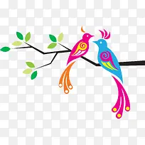 树枝上一对小鸟插图矢量图-空若网 树枝上一对小鸟插图矢量图-空若网