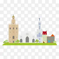 扁平化标志性西班牙建筑旅游景点-空若网 扁平化标志性西班牙建筑旅游景点-空若网