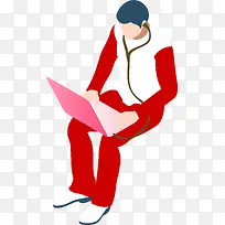 2.5D立体戴耳机办公男子插画-空若网 2.5D立体戴耳机办公男子插画-空若网