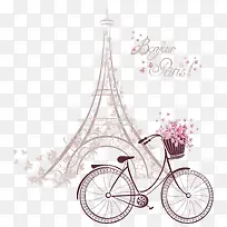 粉色铁塔下的自行车矢量-空若网 粉色铁塔下的自行车矢量-空若网