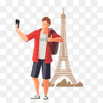 埃菲尔铁塔和拍照男生-空若网 埃菲尔铁塔和拍照男生-空若网
