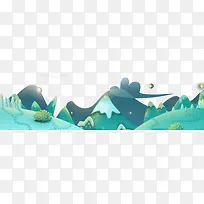 手绘蓝色卡通风景设计-空若网 手绘蓝色卡通风景设计-空若网