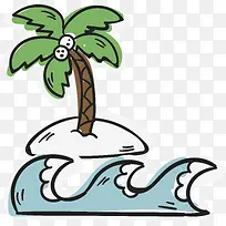 椰子树海浪旅游出行元素图标矢量-空若网 椰子树海浪旅游出行元素图标矢量-空若网