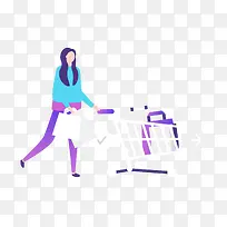 推着购物车女性插画矢量图-空若网 推着购物车女性插画矢量图-空若网
