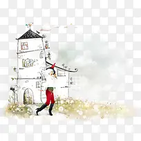 卡通手绘清新屋子背景-空若网 卡通手绘清新屋子背景-空若网