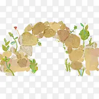 拼贴砖墙与绿草-空若网 拼贴砖墙与绿草-空若网