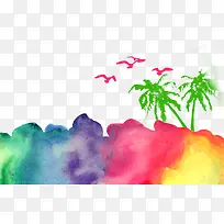 水彩素材椰树装饰-空若网 水彩素材椰树装饰-空若网