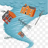 蓝色扁平化龙卷风房屋电线免抠图-空若网 蓝色扁平化龙卷风房屋电线免抠图-空若网