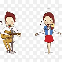 手绘歌唱二人组-空若网 手绘歌唱二人组-空若网