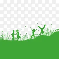 矢量绿色草地和人物剪影-空若网 矢量绿色草地和人物剪影-空若网