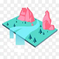 矢量图2.5d河流岛屿插画-空若网 矢量图2.5d河流岛屿插画-空若网