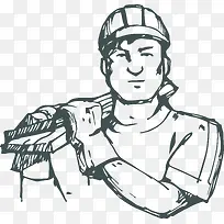 卡通劳动工人标贴矢量素材-空若网 卡通劳动工人标贴矢量素材-空若网