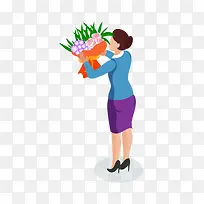 2.5D手捧鲜花女子立体插画-空若网 2.5D手捧鲜花女子立体插画-空若网