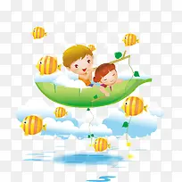 儿童矢量插画素材大海小船-空若网 儿童矢量插画素材大海小船-空若网